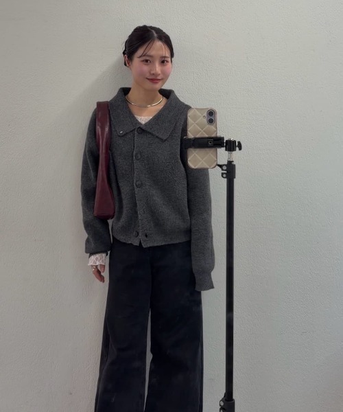 今すぐお届け可能！柔らかい素材で着心地◎】襟付きプレートニット