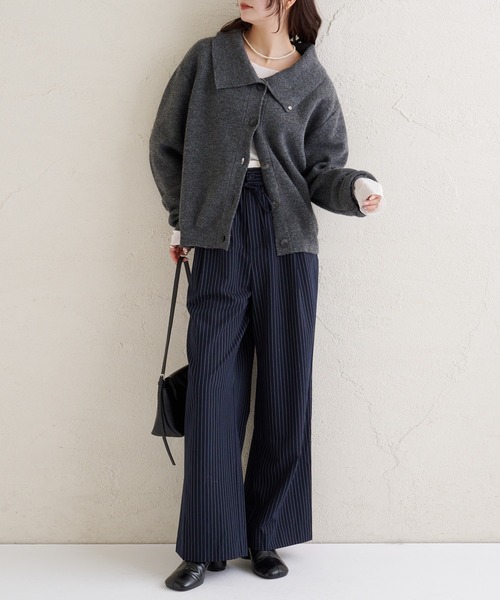 今すぐお届け可能！柔らかい素材で着心地◎】襟付きプレートニット