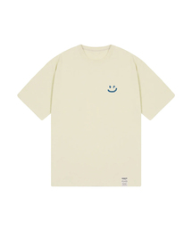 [ユニセックス]スモールマルチフラワードローイングスマイル半袖Tシャツ_サンドベージュ
