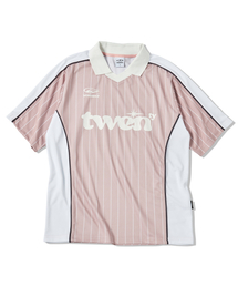 TRAVEL（トラベル）の「Twenty Stripe Jersey Piping Short Sleeve T-Shirt Pink（Tシャツ/カットソー・メンズ）」