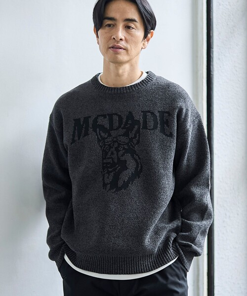 coen（コーエン）の「モールドッグジャガードニット【Youtube紹介アイテム】（ニット/セーター・メンズ・ナチュラル/ダークブラウン/ダークグレー/ロイヤルブルー・S/M/L/XL）」の2枚目の写真