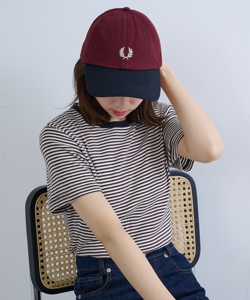 FRED PERRY(フレッドペリー)の「【FRED PERRY】BLOCKED PIQUE CLASSIC CAP HW2303/ブロックド ピケ クラシック キャップ(キャップ・レディース・ホワイト/ネイビー/バーガンディー・FREE)」の6枚目の写真