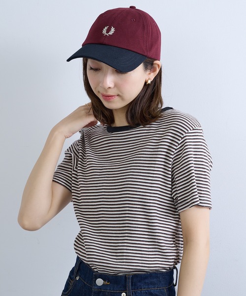 FRED PERRY(フレッドペリー)の「【FRED PERRY】BLOCKED PIQUE CLASSIC CAP HW2303/ブロックド ピケ クラシック キャップ(キャップ・レディース・ホワイト/ネイビー/バーガンディー・FREE)」の7枚目の写真