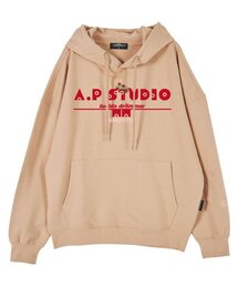ルシダドロマ オーバーサイズドロップショルダーフードパーカー_ピーチ