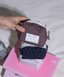 LEMASQUE（ルマスク）の「ファブリック四角ポーチストライプブラウンS（ポーチ）」