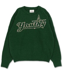 SPINNS | 短丈モヘアライクジャガードニット/レインボー刺繍ロゴ(ニット/セーター)