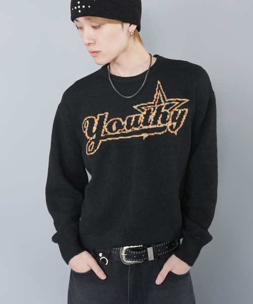 SPINNS（スピンズ）の「短丈モヘアライクジャガードニット/レインボー刺繍ロゴ（ニット/セーター・メンズ・ブラック/ネイビー/グリーン・ONESIZE）」の2枚目の写真