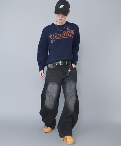 SPINNS（スピンズ）の「短丈モヘアライクジャガードニット/レインボー刺繍ロゴ（ニット/セーター・メンズ・ブラック/ネイビー/グリーン・ONESIZE）」の16枚目の写真