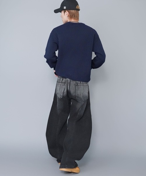 SPINNS（スピンズ）の「短丈モヘアライクジャガードニット/レインボー刺繍ロゴ（ニット/セーター・メンズ・ブラック/ネイビー/グリーン・ONESIZE）」の17枚目の写真