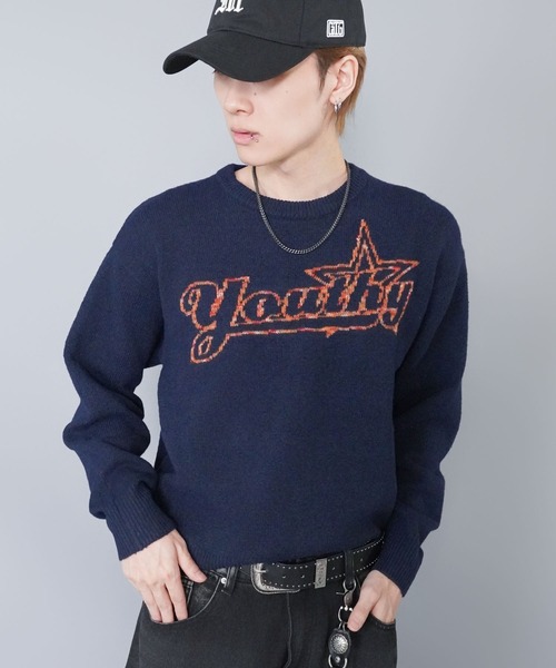 SPINNS（スピンズ）の「短丈モヘアライクジャガードニット/レインボー刺繍ロゴ（ニット/セーター・メンズ・ブラック/ネイビー/グリーン・ONESIZE）」の9枚目の写真