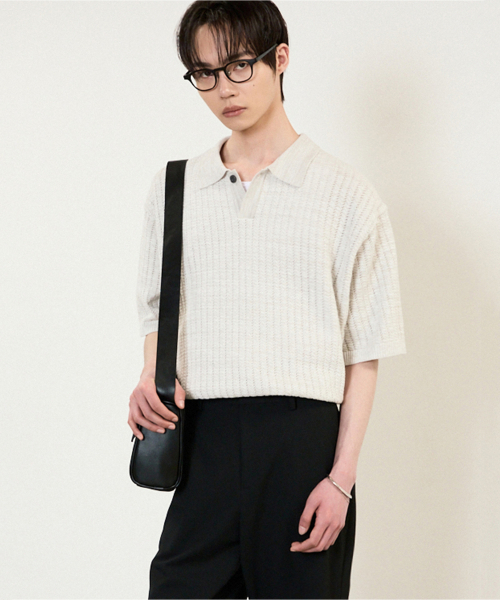 Crochet Polo Knit Top (Silver) TNSW5E205SV