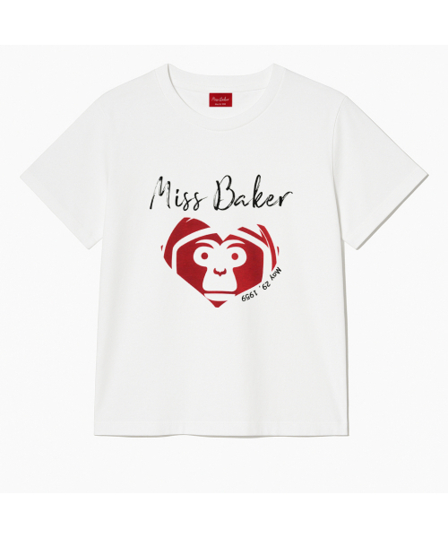MISS BAKER(ミス ベイカー)の「ハートベイカーTシャツ ホワイト/レッド(男性)(Tシャツ/カットソー・メンズ・ホワイト・LARGE/X-LARGE)」の1枚目の写真