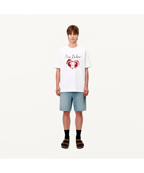 MISS BAKER(ミス ベイカー)の「ハートベイカーTシャツ ホワイト/レッド(男性)(Tシャツ/カットソー・メンズ・ホワイト・LARGE/X-LARGE)」の2枚目の写真