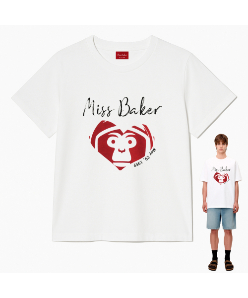 MISS BAKER(ミス ベイカー)の「ハートベイカーTシャツ ホワイト/レッド(男性)(Tシャツ/カットソー・メンズ・ホワイト・LARGE/X-LARGE)」の4枚目の写真