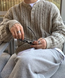 【NOWLE】ケーブル編み ヘンリーネック プルオーバー ニット