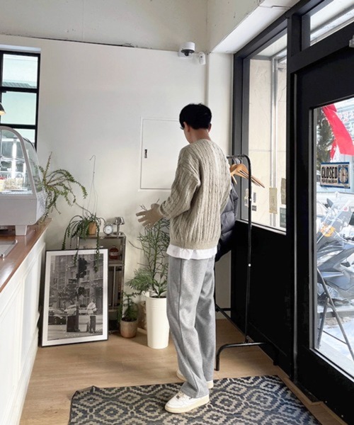 NOWLE】ケーブル編み ヘンリーネック プルオーバー ニット（ニット