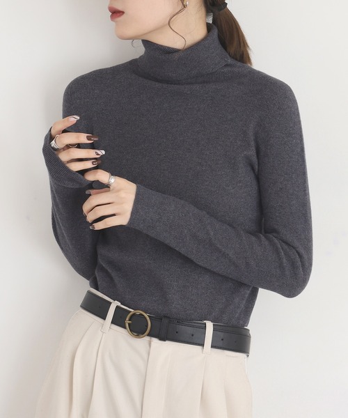 EGLANTINE(エグランティーヌ)の「EGLANTINE カシミヤ混タートルネックニット(ニット/セーター・レディース・ブラウン/チャコールグレー/オフホワイト/イエロー/グリーン/ブラック・38)」の5枚目の写真