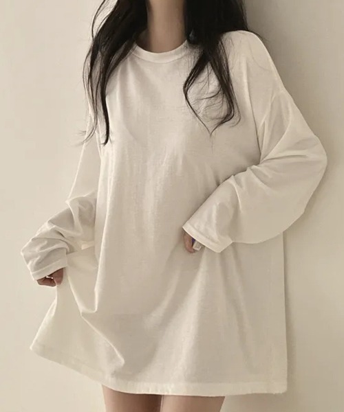 SHEPP(シープ)の「オーバーサイズクルーネックロンT(Tシャツ/カットソー・レディース・ホワイト/ブラック/ダークグレー/ライトグレー・L/M)」の1枚目の写真