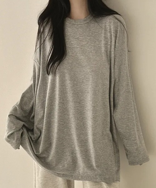 SHEPP(シープ)の「オーバーサイズクルーネックロンT(Tシャツ/カットソー・レディース・ホワイト/ブラック/ダークグレー/ライトグレー・L/M)」の2枚目の写真