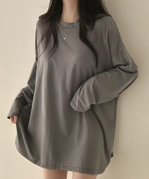 SHEPP(シープ)の「オーバーサイズクルーネックロンT(Tシャツ/カットソー・レディース・ホワイト/ブラック/ダークグレー/ライトグレー・L/M)」の4枚目の写真