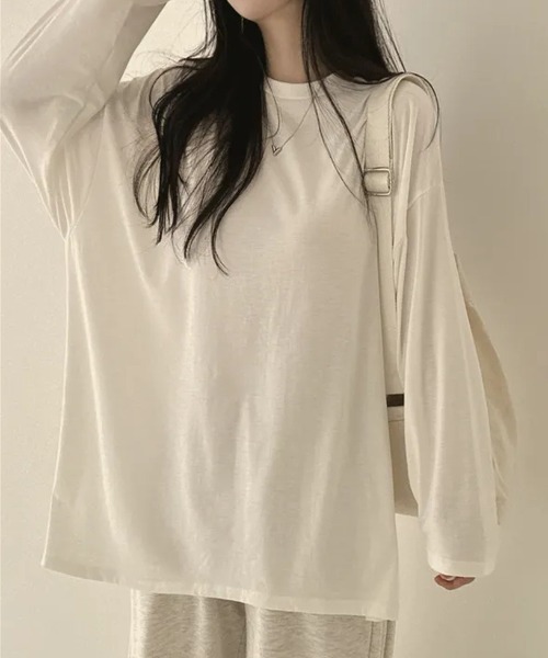 SHEPP(シープ)の「オーバーサイズクルーネックロンT(Tシャツ/カットソー・レディース・ホワイト/ブラック/ダークグレー/ライトグレー・L/M)」の16枚目の写真