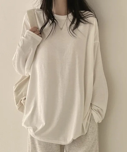 SHEPP(シープ)の「オーバーサイズクルーネックロンT(Tシャツ/カットソー・レディース・ホワイト/ブラック/ダークグレー/ライトグレー・L/M)」の17枚目の写真