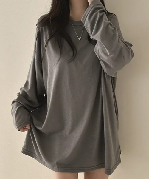 SHEPP(シープ)の「オーバーサイズクルーネックロンT(Tシャツ/カットソー・レディース・ホワイト/ブラック/ダークグレー/ライトグレー・L/M)」の12枚目の写真