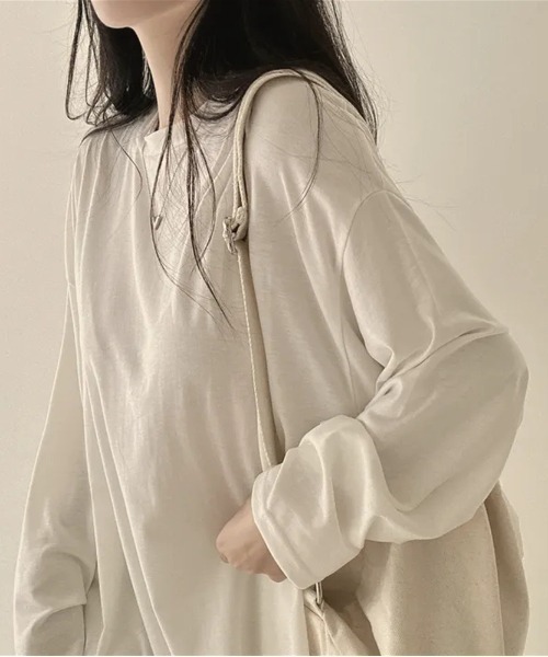 SHEPP(シープ)の「オーバーサイズクルーネックロンT(Tシャツ/カットソー・レディース・ホワイト/ブラック/ダークグレー/ライトグレー・L/M)」の15枚目の写真