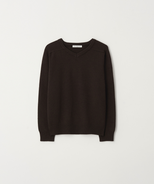Fine Wool V Neck Knit — тонкий шерстяной свитер V-образный ворот, тёмно-коричневый