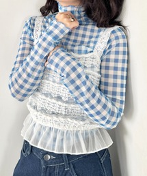 SOLLON.（ソルロン）の「ギンガムチェックシアーハイネックトップス（Tシャツ/カットソー）」