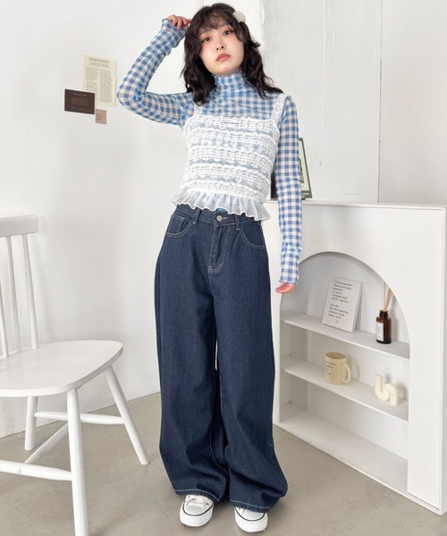 SOLLON.（ソルロン）の「ギンガムチェックシアーハイネックトップス（Tシャツ/カットソー・レディース・グリーン/ライトブルー/レッド・FREE）」の11枚目の写真