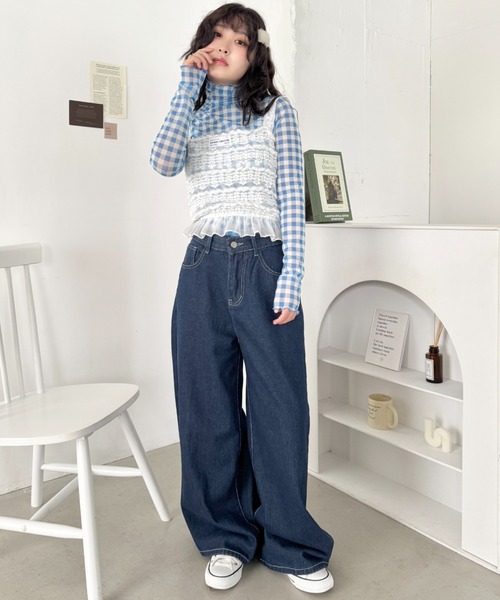 SOLLON.（ソルロン）の「ギンガムチェックシアーハイネックトップス（Tシャツ/カットソー・レディース・グリーン/ライトブルー/レッド・FREE）」の12枚目の写真