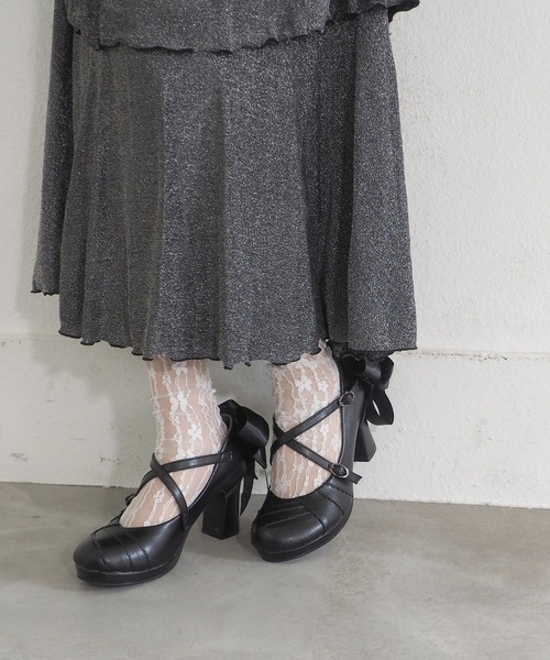 byあしながおじさん(バイアシナガオジサン)の「厚底おでこリボンパンプス 8990041(パンプス・レディース・ピンク系その他/アイボリー/ブラック系その他/ブラック・22.5cm/24.5cm/24cm/23.5cm/23cm)」の1枚目の写真