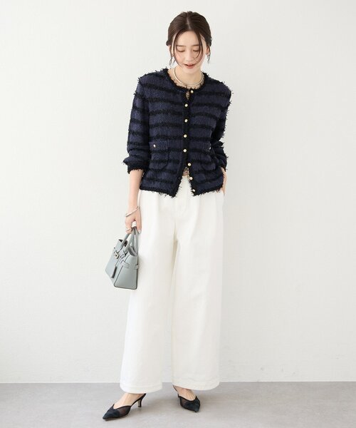 RIVE DROITE(リヴドロワ)の「【上品見え】ツイードショートカーディガン(カーディガン/ボレロ・レディース・ネイビー/イエロー・FREE)」の4枚目の写真