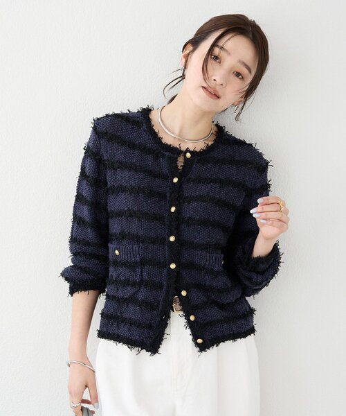 RIVE DROITE(リヴドロワ)の「【上品見え】ツイードショートカーディガン(カーディガン/ボレロ・レディース・ネイビー/イエロー・FREE)」の7枚目の写真