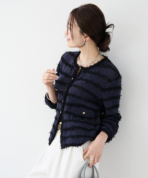 RIVE DROITE(リヴドロワ)の「【上品見え】ツイードショートカーディガン(カーディガン/ボレロ・レディース・ネイビー/イエロー・FREE)」の8枚目の写真