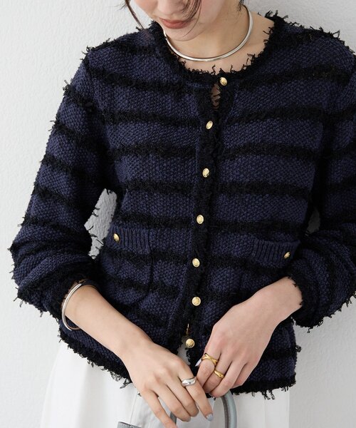 RIVE DROITE(リヴドロワ)の「【上品見え】ツイードショートカーディガン(カーディガン/ボレロ・レディース・ネイビー/イエロー・FREE)」の11枚目の写真