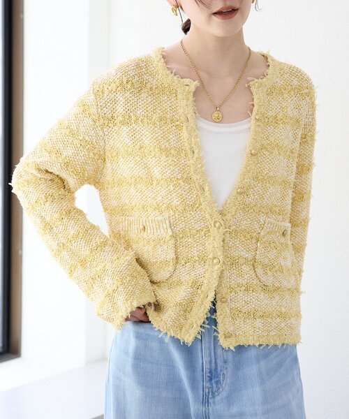 RIVE DROITE（リヴドロワ）の「予約【上品見え】ツイードショートカーディガン（カーディガン/ボレロ・レディース・ネイビー/イエロー・FREE）」の13枚目の写真