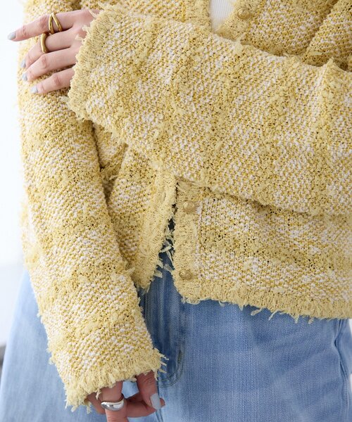 RIVE DROITE（リヴドロワ）の「予約【上品見え】ツイードショートカーディガン（カーディガン/ボレロ・レディース・ネイビー/イエロー・FREE）」の11枚目の写真