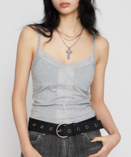 LAGUA GEM(ラグアジェム)の「EDGE LACE CUP キャミソール(キャミソール・レディース・杢グレー/ブラック/ベージュ・FREE)」の3枚目の写真