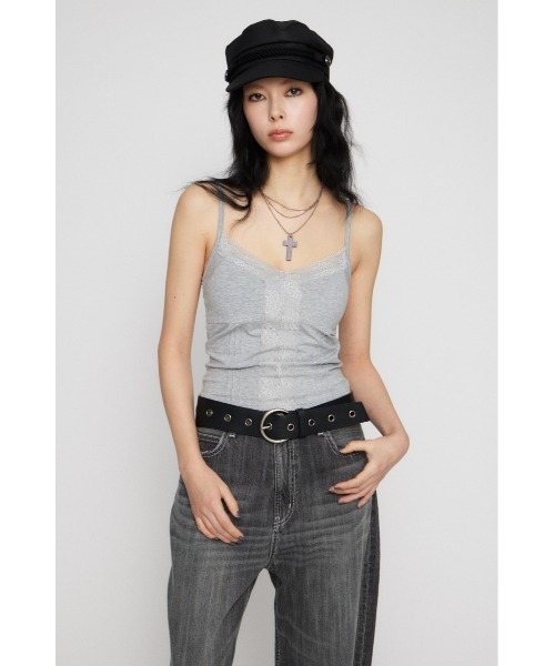 LAGUA GEM(ラグアジェム)の「EDGE LACE CUP キャミソール(キャミソール・レディース・杢グレー/ブラック/ベージュ・FREE)」の11枚目の写真