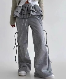 レイヤード風ウエストフリル サイドリボンスウェットパンツ