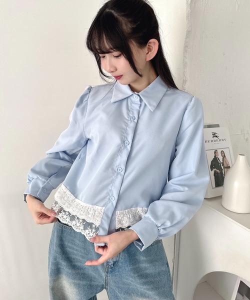 Loueme（ルエム）の「コットンレース裾フリルシャツ（シャツ/ブラウス・レディース・ホワイト/ライトブルー・FREE）」の13枚目の写真