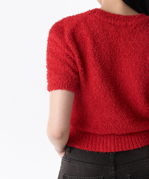 MUSINSA STANDARD WOMAN（ムシンサスタンダードウーマン）の「ウィメンズファンシーヤンクルーネック半袖ニット[レッド]（ニット/セーター・レディース・その他・S/M/L）」の5枚目の写真