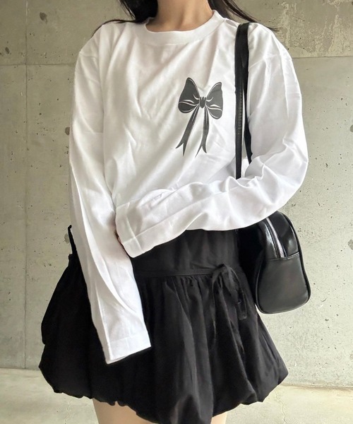 etta(エタ)の「バレエコアリボンデザインロングTシャツ(Tシャツ/カットソー・レディース・ホワイト・LARGE)」の1枚目の写真
