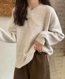 ニュアンス カラー ワイド Vネック ルーズ ニット