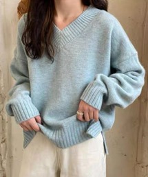 ニュアンス カラー ワイド Vネック ルーズ ニット