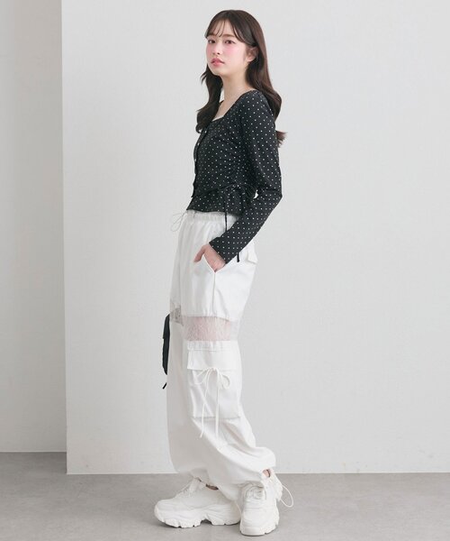 OLIVE des OLIVE（オリーブデオリーブ）の「カーデレイヤードトップス（Tシャツ/カットソー・レディース・ブラック/アイボリー/オフホワイト・FREE）」の21枚目の写真