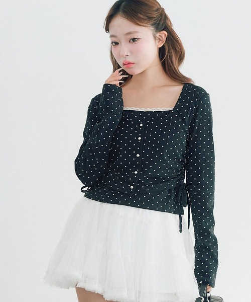 OLIVE des OLIVE（オリーブデオリーブ）の「カーデレイヤードトップス（Tシャツ/カットソー・レディース・ブラック/アイボリー/オフホワイト・FREE）」の3枚目の写真