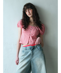 Check Shirring Blouse Red